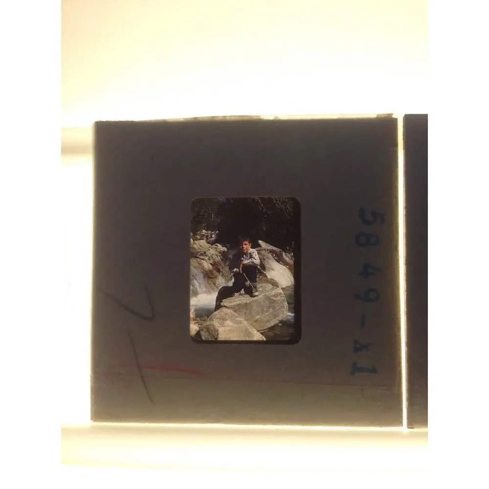 Lot of 2 Vintage 1940s Kodachrome Boys on Rocks Stream Photograph Color Slides